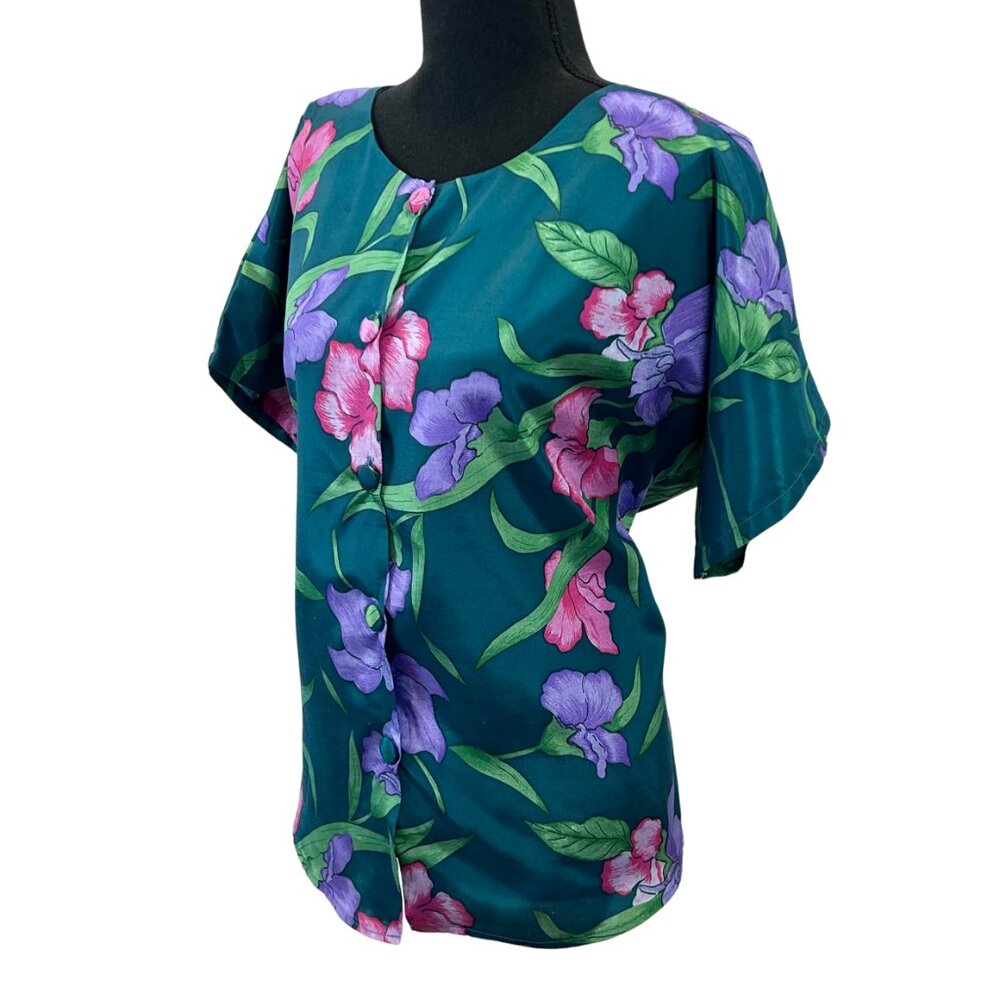 VINTAGE 90s-Y2K Thai Silk Floral Top - Picture 3 of 6